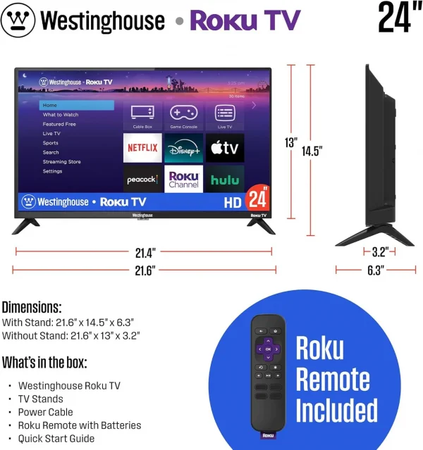 Roku TV - 24 Inch Smart TV, 720P LED HD TV with Wi-Fi Connectivity and Mobile App, Flat Screen TV Compatible with Apple Home Kit - Image 5